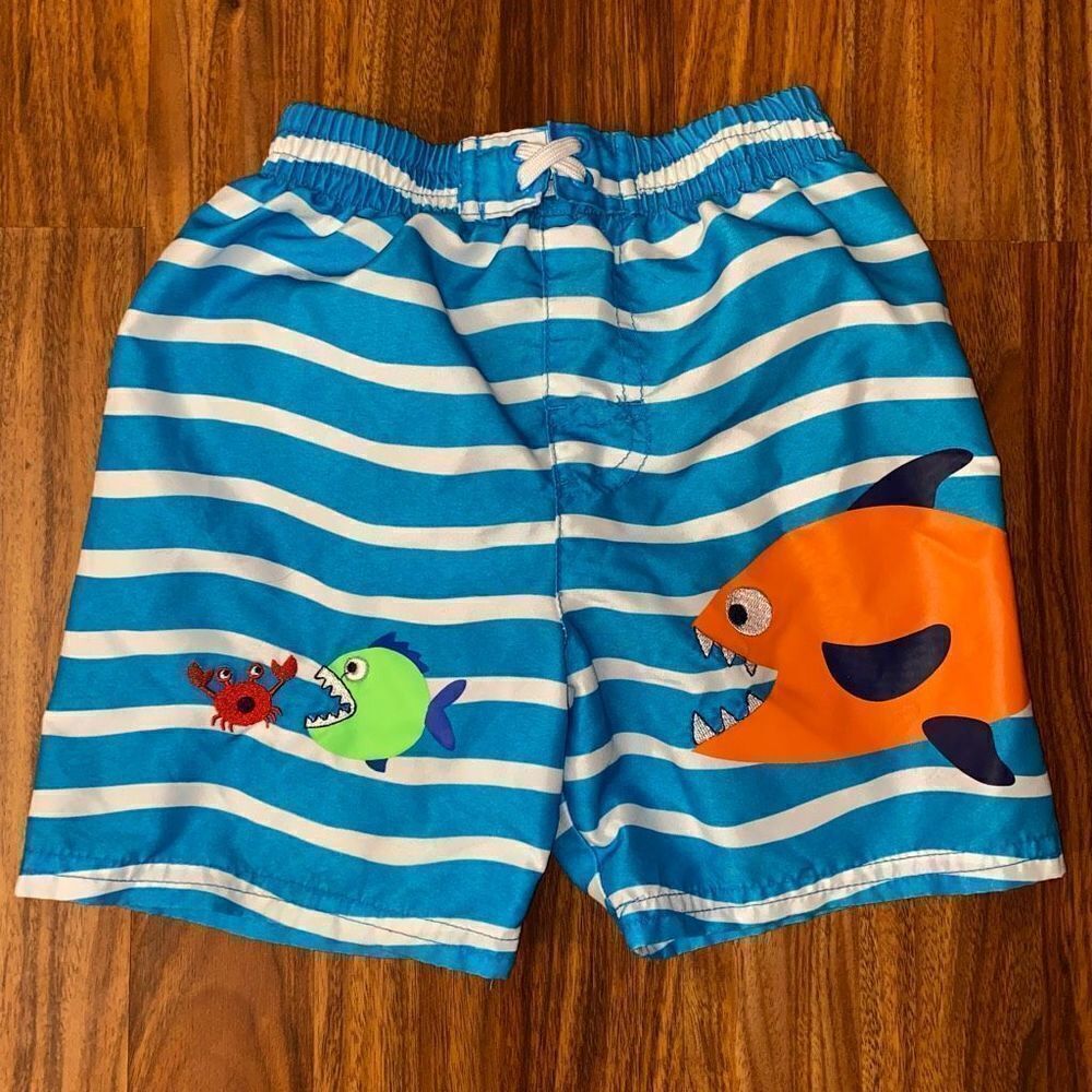 5 For $25 Healthtex Striped Fish Themed Swim Trunks With Netting Toddler Size 2T